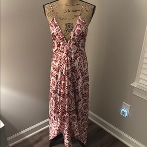 AMUR size 6 Pink and White Plunge Neck Sleeveless Maxi Sundress